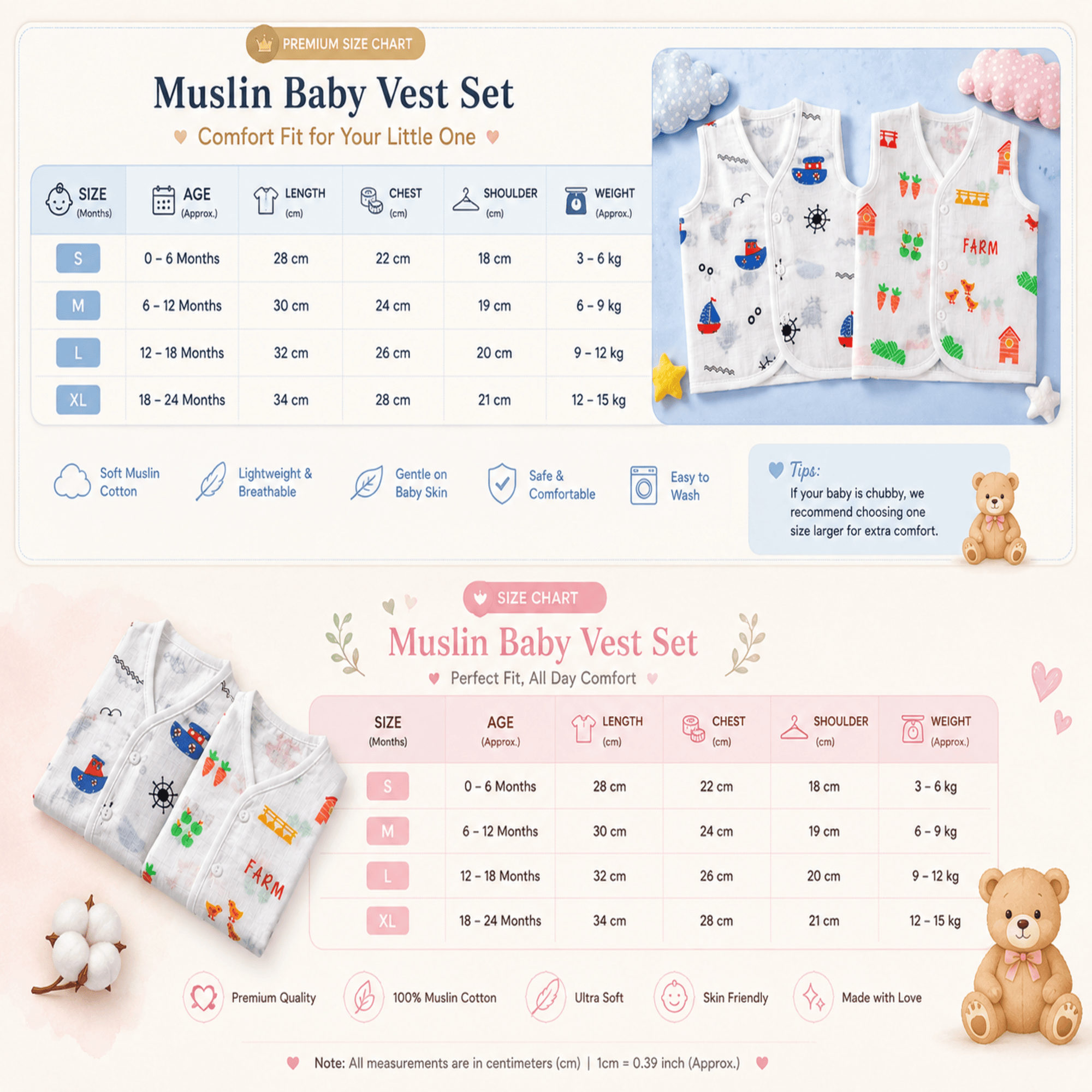 🌿 Farm & Sailor Muslin Baby Vest Combo – Pack of 2