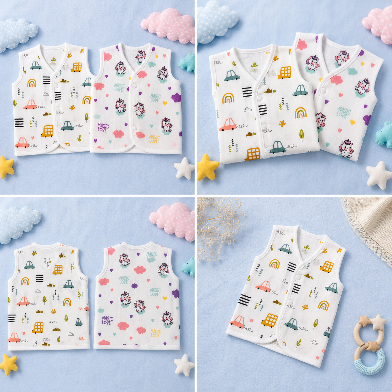 🦄 Rainbow Ride Muslin Cotton Baby Jabla Combo– Pack of 2