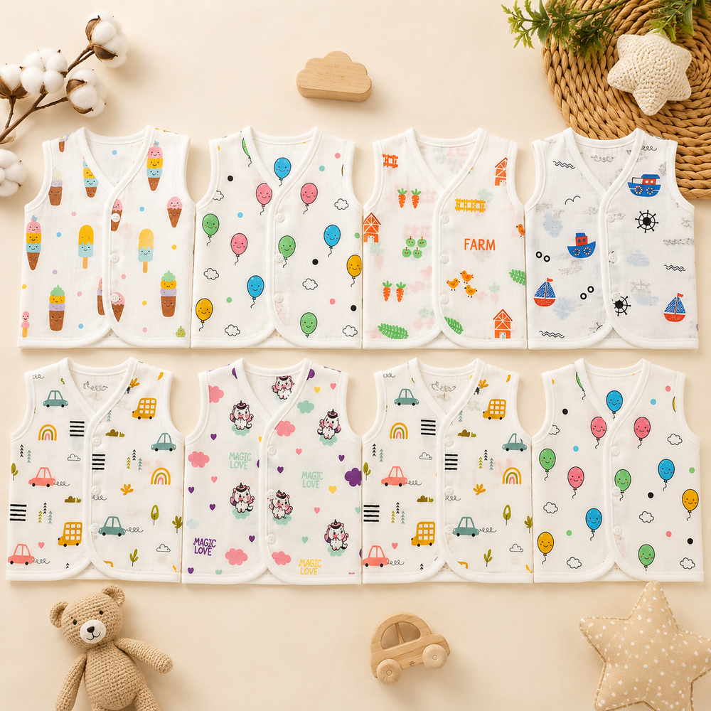 🌈 Cute Baby Jabla Set Pack of 6 👶 Soft Cotton Sleeveless Vest