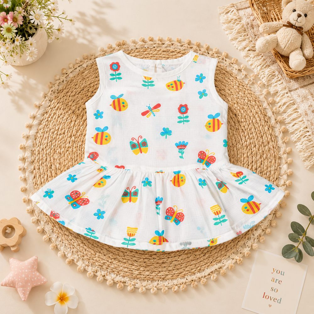 👶 Premium Cotton Baby Frock 🌸 Cute Printed Dress
