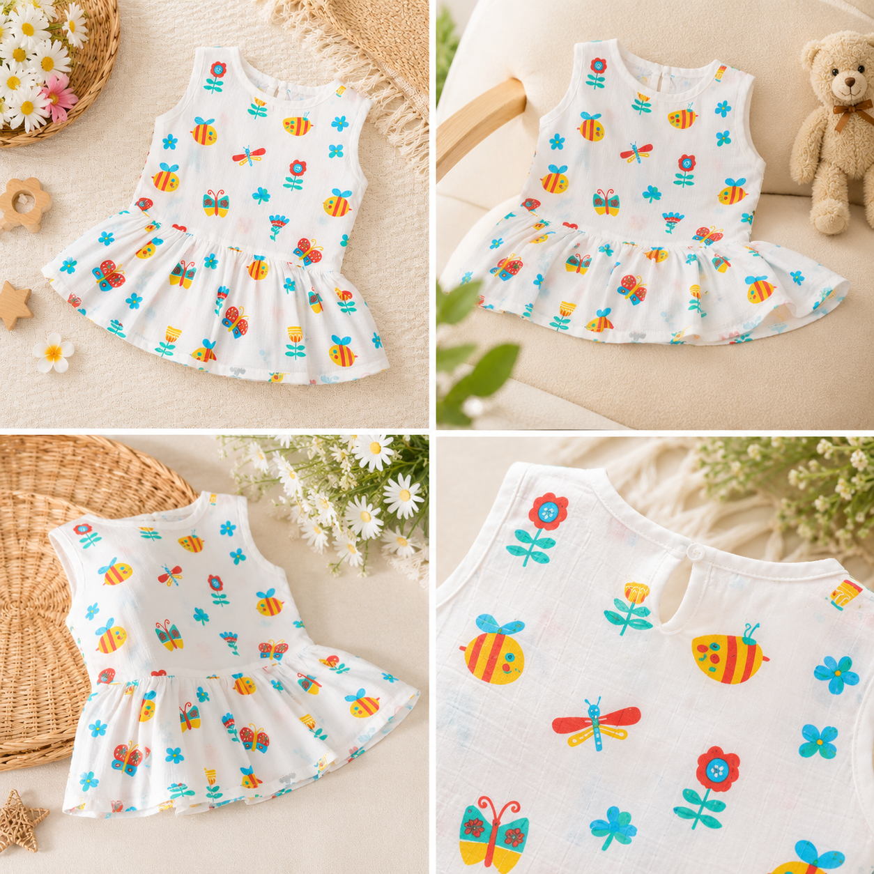 👶 Premium Cotton Baby Frock 🌸 Cute Printed Dress