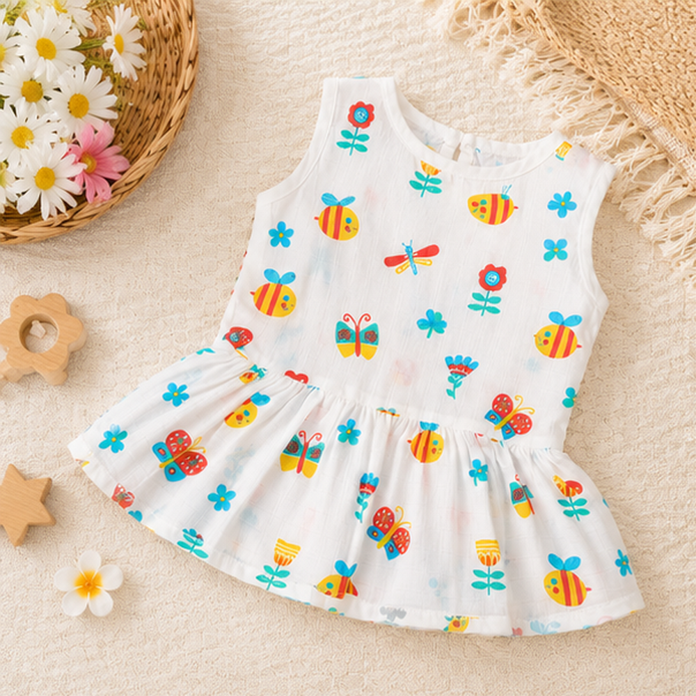 👶 Premium Cotton Baby Frock 🌸 Cute Printed Dress