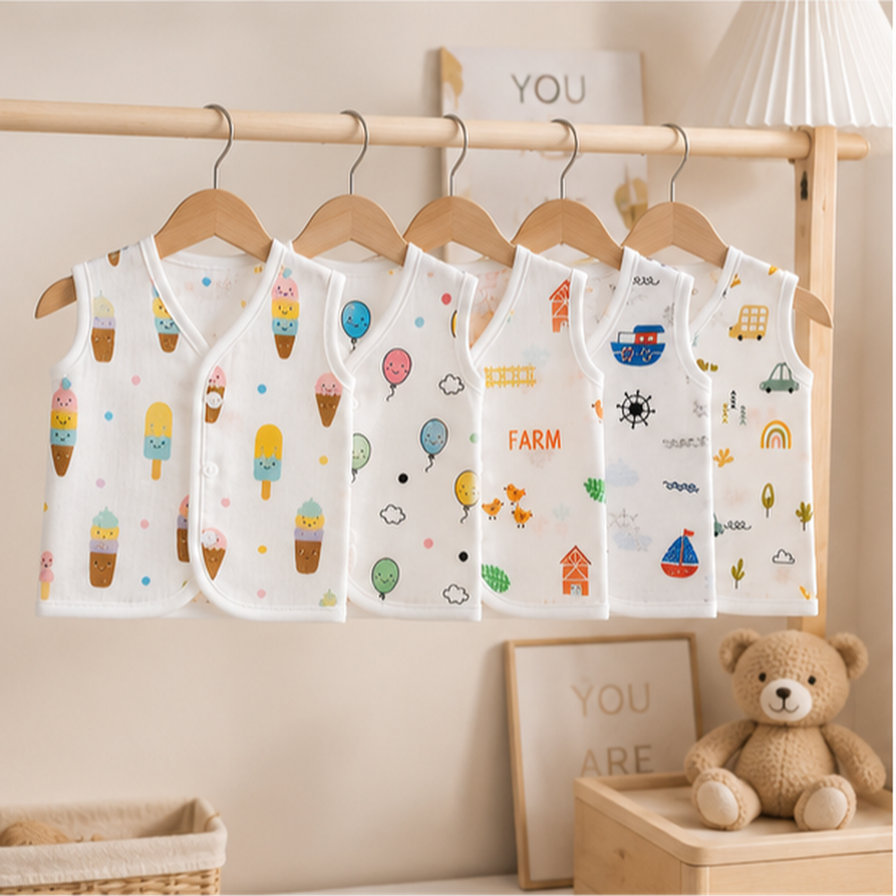 🌈 Cute Baby Jabla Set Pack of 6 👶 Soft Cotton Sleeveless Vest