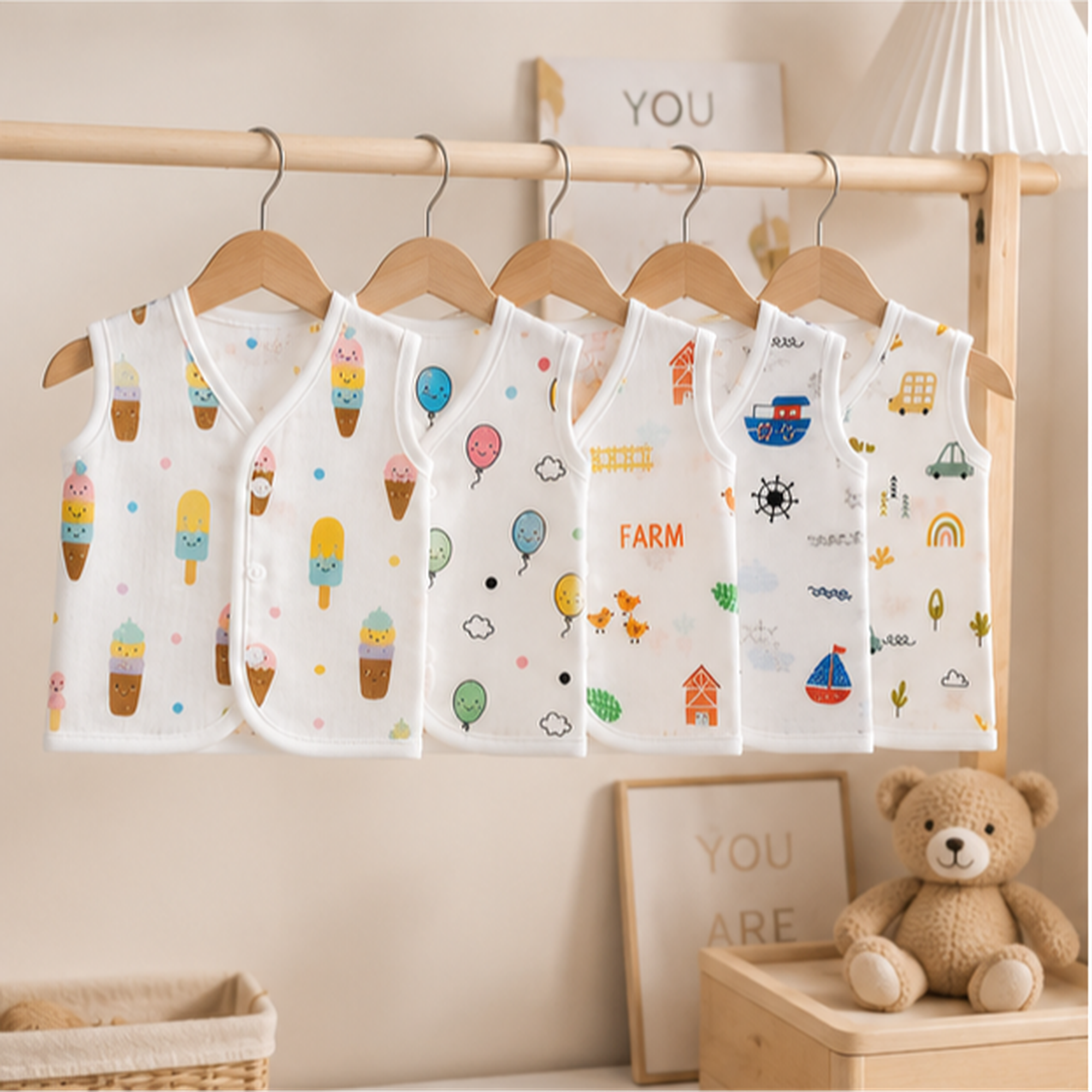 🌈 Cute Baby Jabla Set Pack of 6 👶 Soft Cotton Sleeveless Vest
