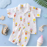 🌈 Premium Muslin Cotton Baby Co-ord Set – Ice Cream Print