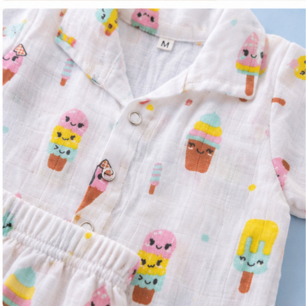 🌈 Premium Muslin Cotton Baby Co-ord Set – Ice Cream Print