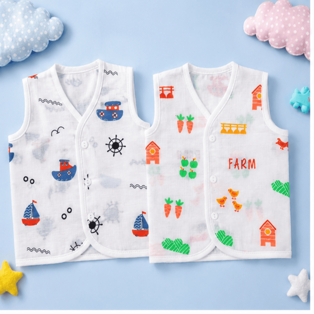 🌿 Farm & Sailor Muslin Baby Vest Combo – Pack of 2