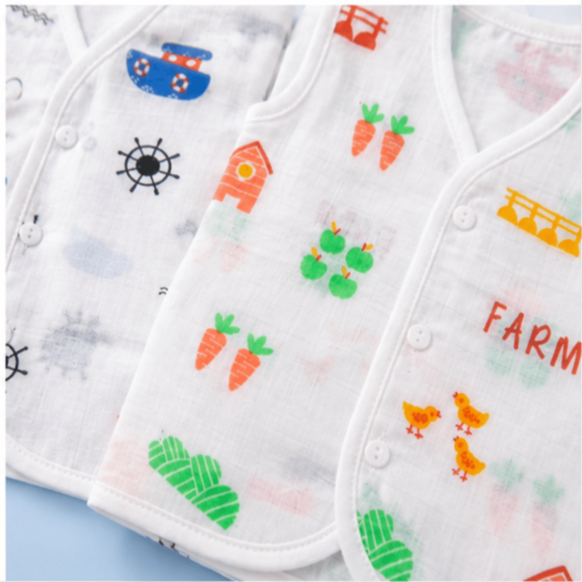 🌿 Farm & Sailor Muslin Baby Vest Combo – Pack of 2