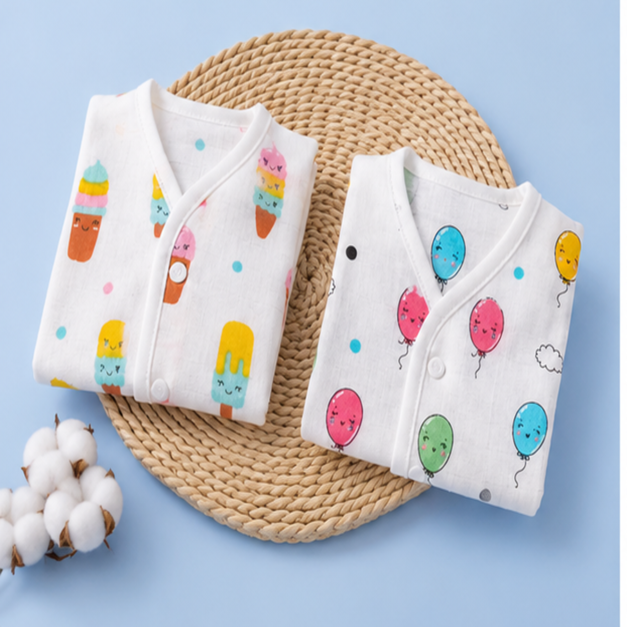 🎈 Sweet Pop Muslin Baby Vest Combo – Pack of 2