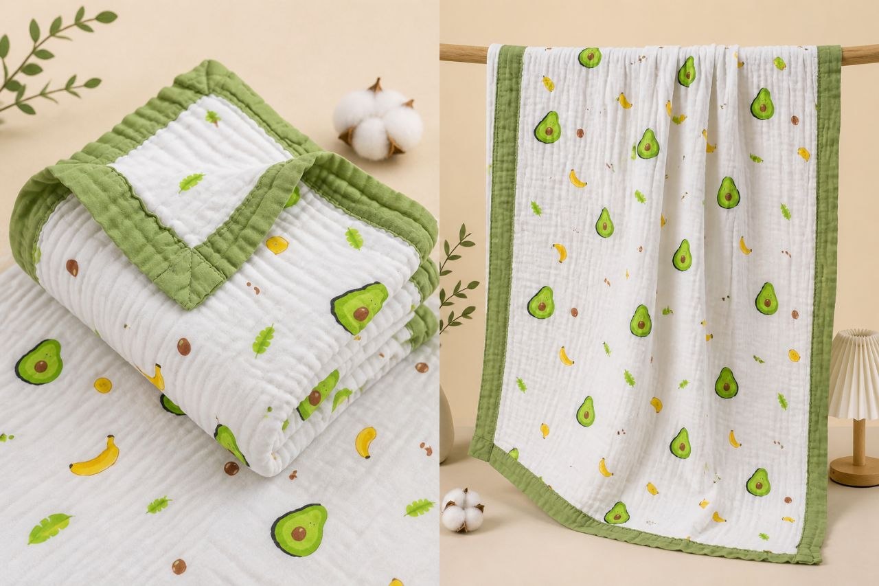 🥑 Premium Muslin Cotton Baby Blanket – Softness Your Baby Will Love 👶💚