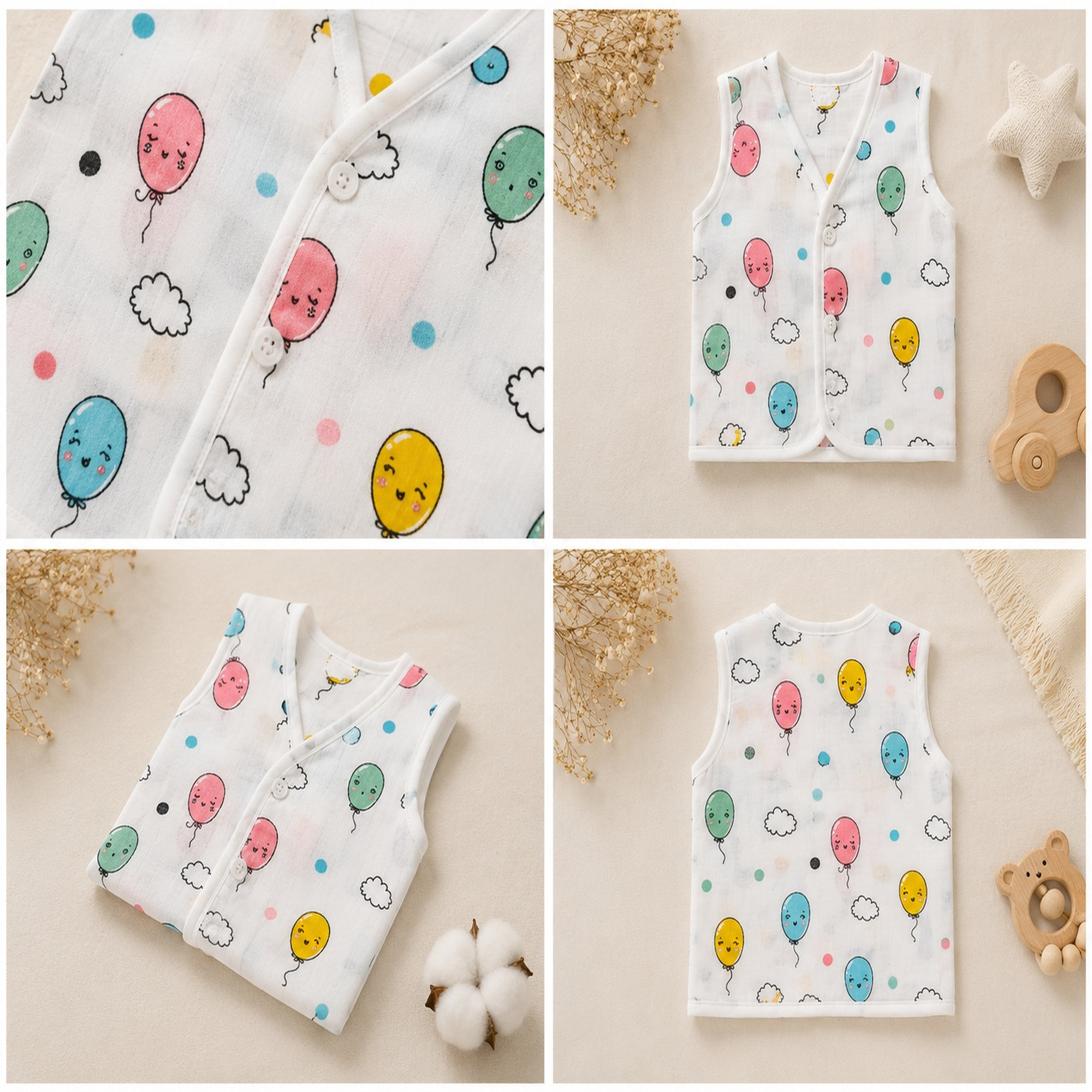 💖Soft Muslin Baby Vest | Lightweight Sleeveless Jabla for Infants”👶