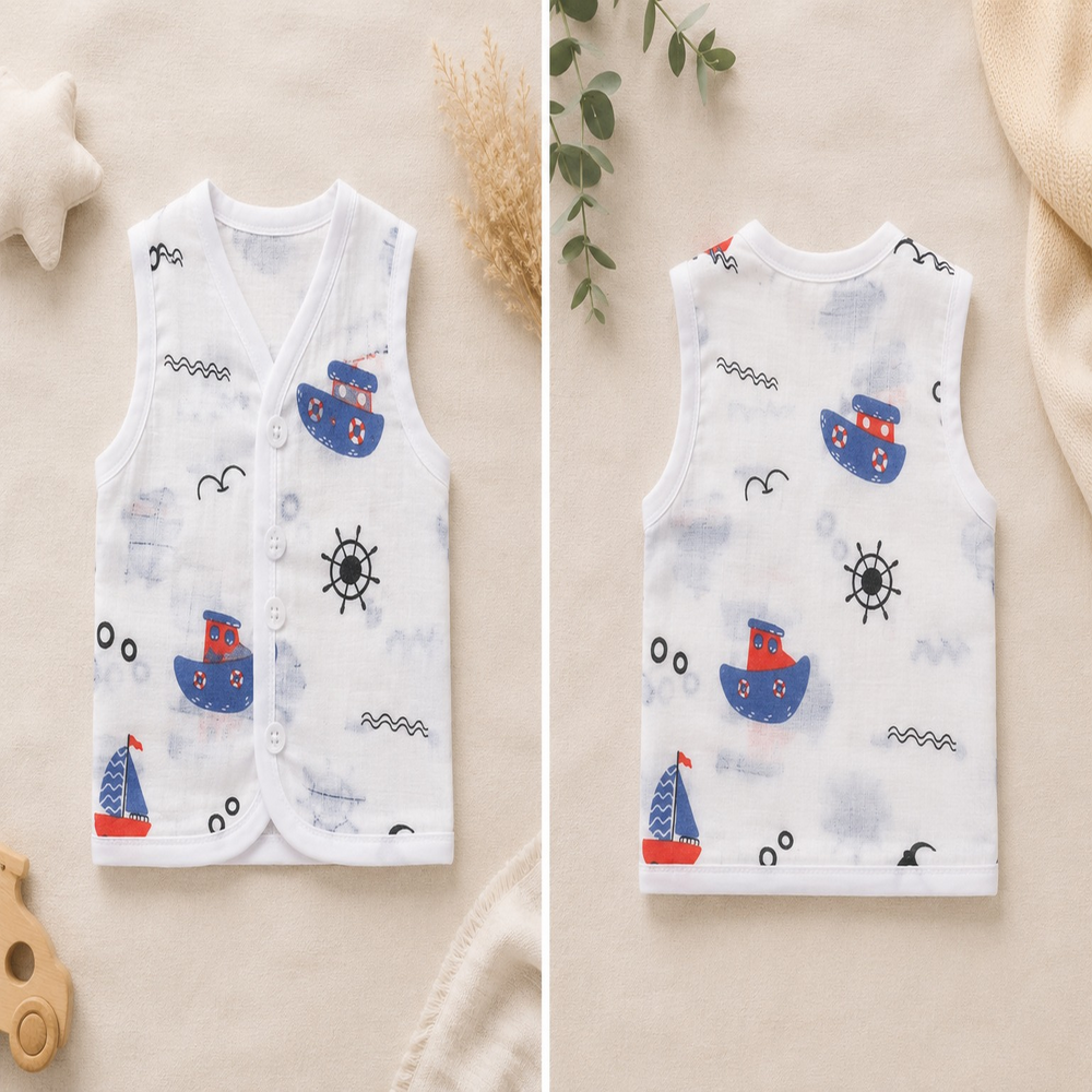 💖Soft Muslin Baby Vest | Lightweight Sleeveless Jabla for Infants”👶