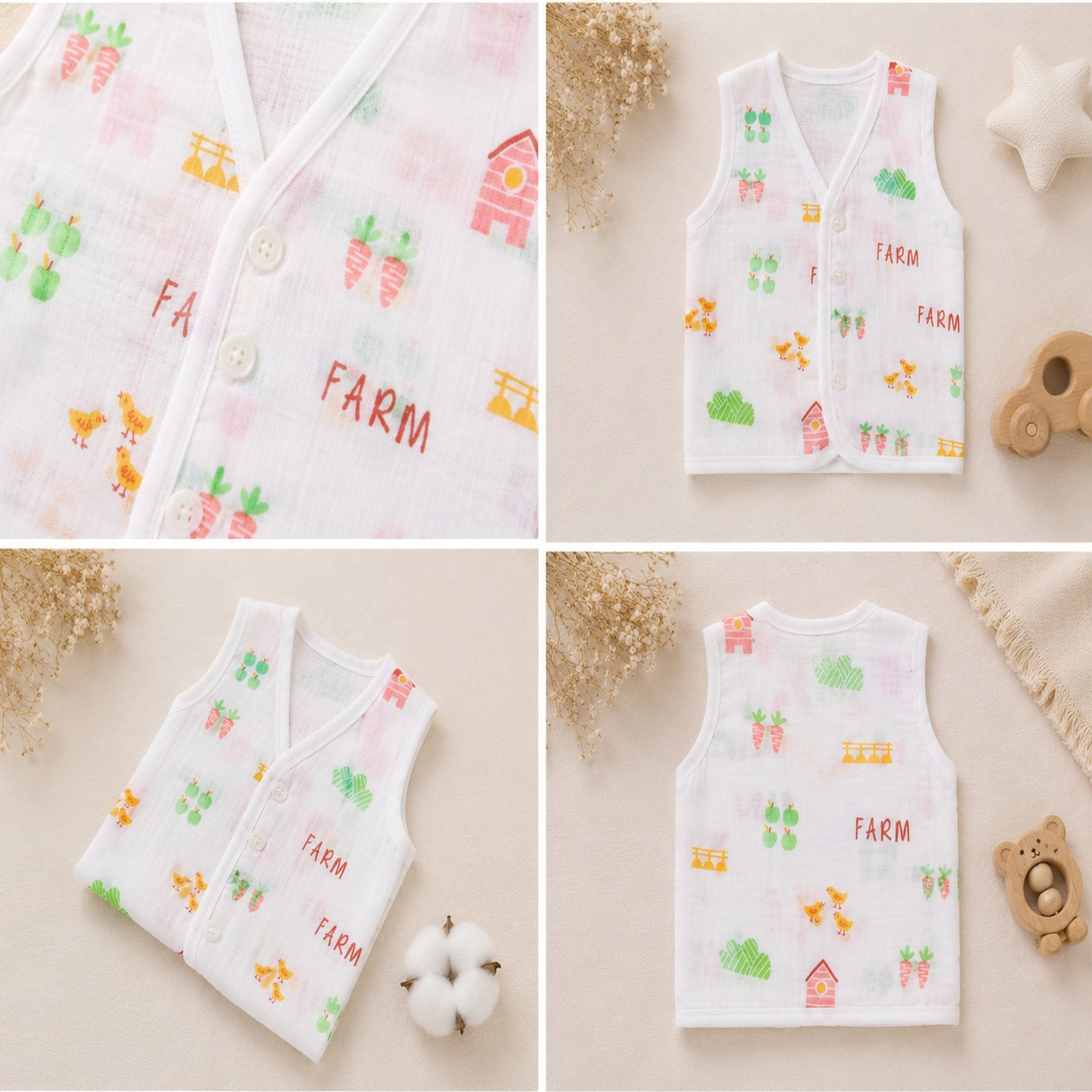 💖Soft Muslin Baby Vest | Lightweight Sleeveless Jabla for Infants”👶