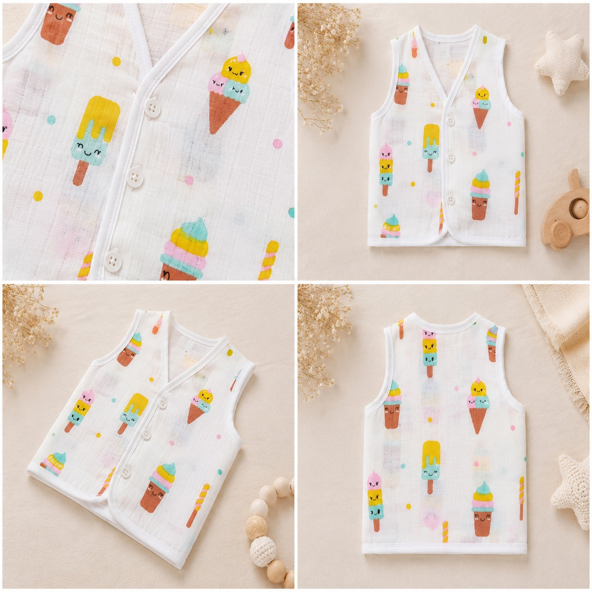 💖Soft Muslin Baby Vest | Lightweight Sleeveless Jabla for Infants”👶
