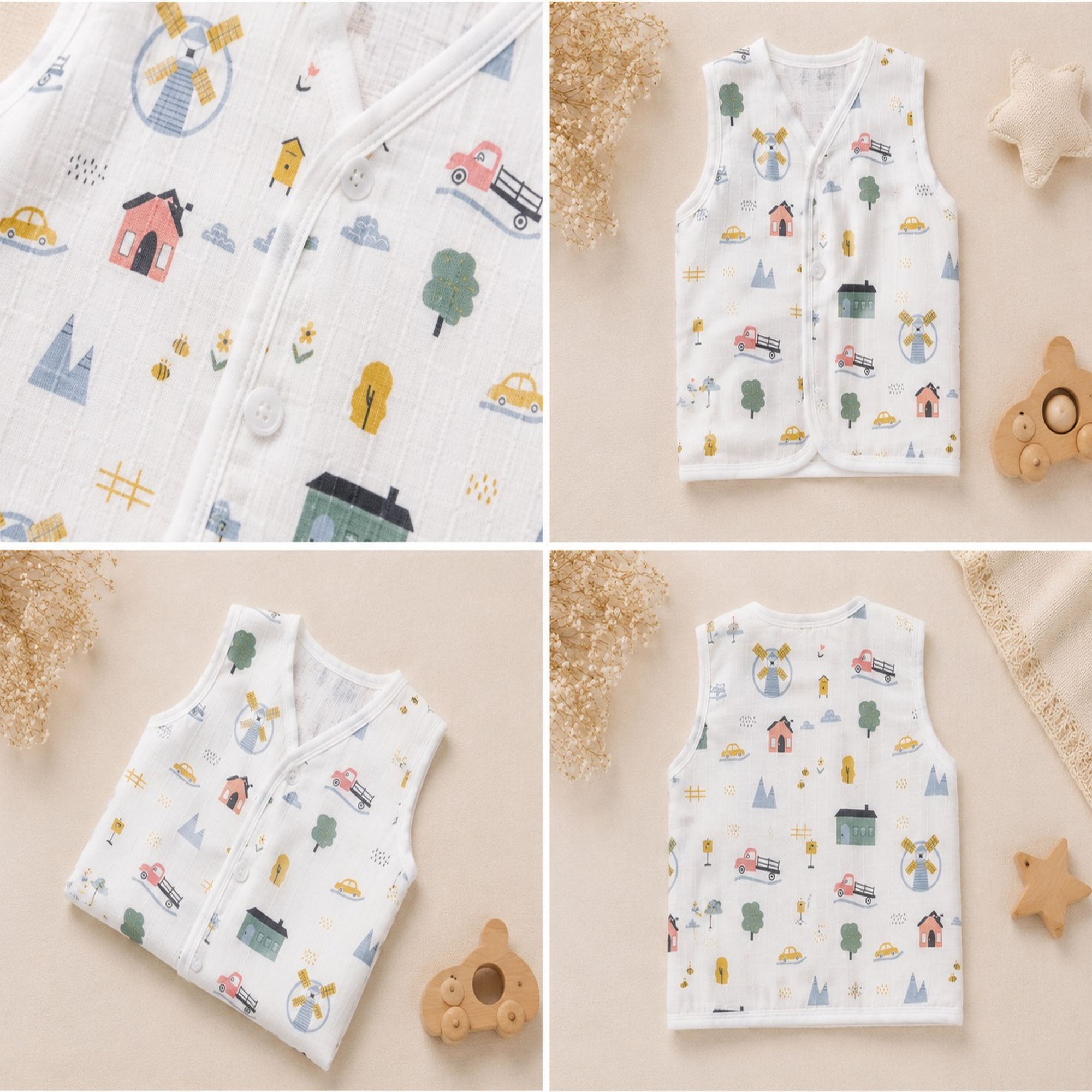 💖Soft Muslin Baby Vest | Lightweight Sleeveless Jabla for Infants”👶